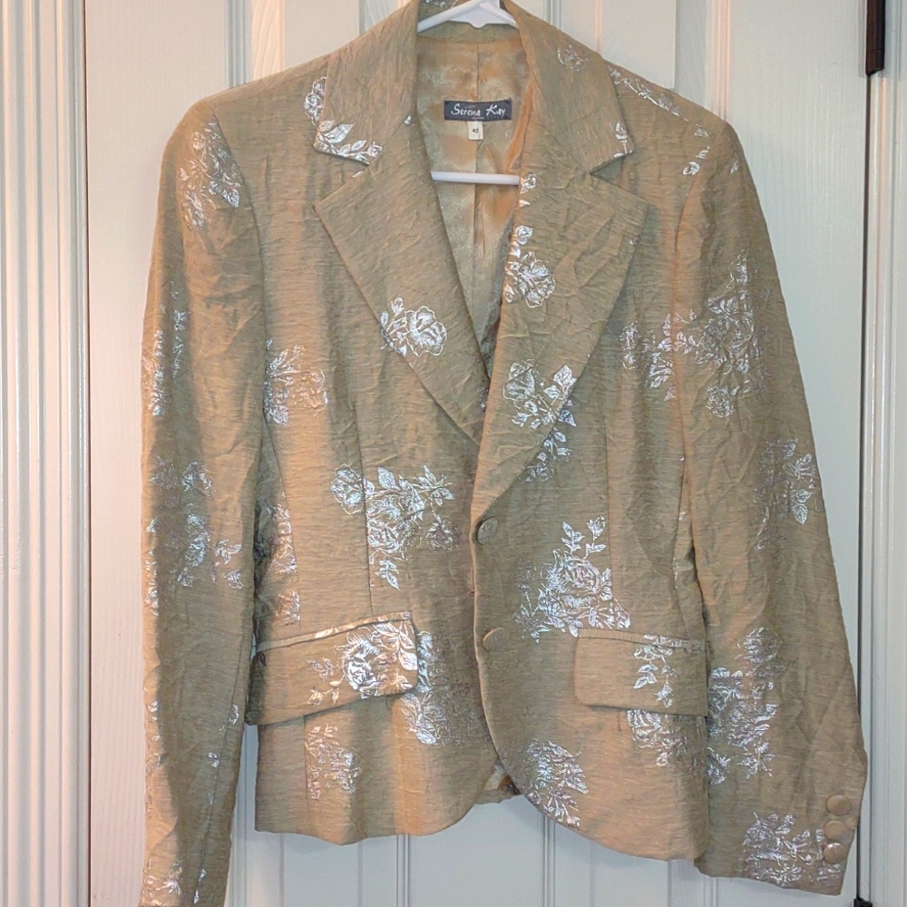 Vintage Serena Kay Paris cream & silver wrinkle style jacket/blazer EU 40/US 10!